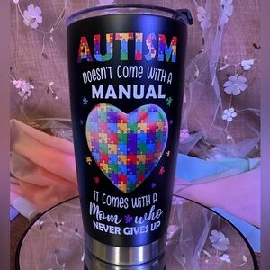 Tumbler Stainless Steel “Autism Mom” 20oz
Features Sip Spout/Straw Insert Hole
